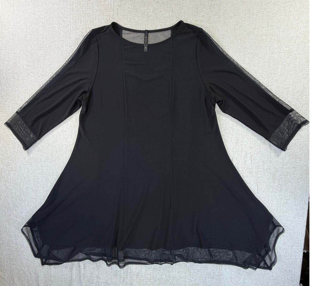IC by Connie K Women's Large Black Sheer Asymmetrical 3/4 Sleeve Minimalist Top